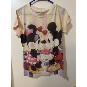 Disney Mickey & Minnie Mouse Adult T-Shirt Size L Pink Yellow White Vintage